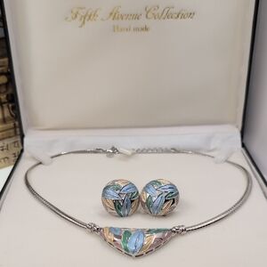 Butler & Fifth Avenue Collection Jewelry Silver Necklace Earring Set Blue Green